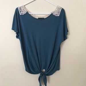 Tie-front top with crochet back